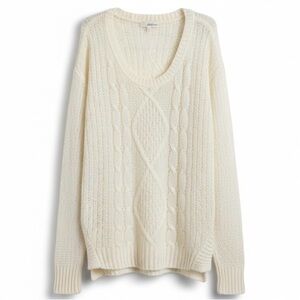 Abound Ivory Open Cable Knit Scoop Neck Sweater Oversized Cream Size-Large